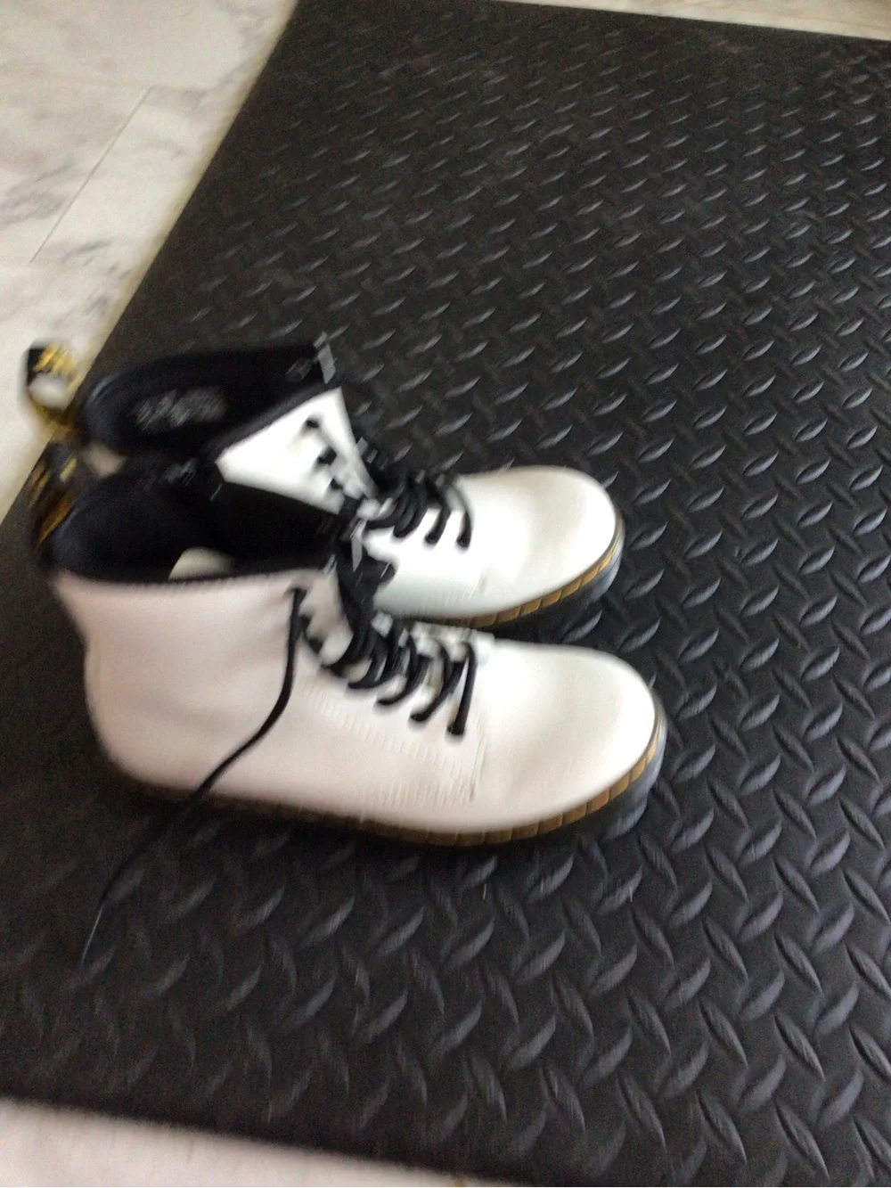 Dr. Martens Kids White Leather Lace-Up Boots with Black Trim